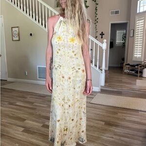 Handmade Elegant Pressed-Flower Maxi Dress